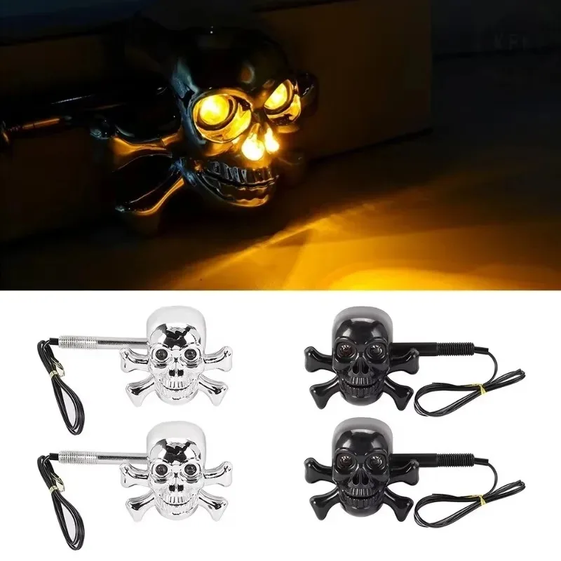 

Для универсального круизера Chopper Cafe Racer, скутера, мотоцикла, черепа, указатели поворота, индикаторы, мигалка, янтарная лампа, 1 пара