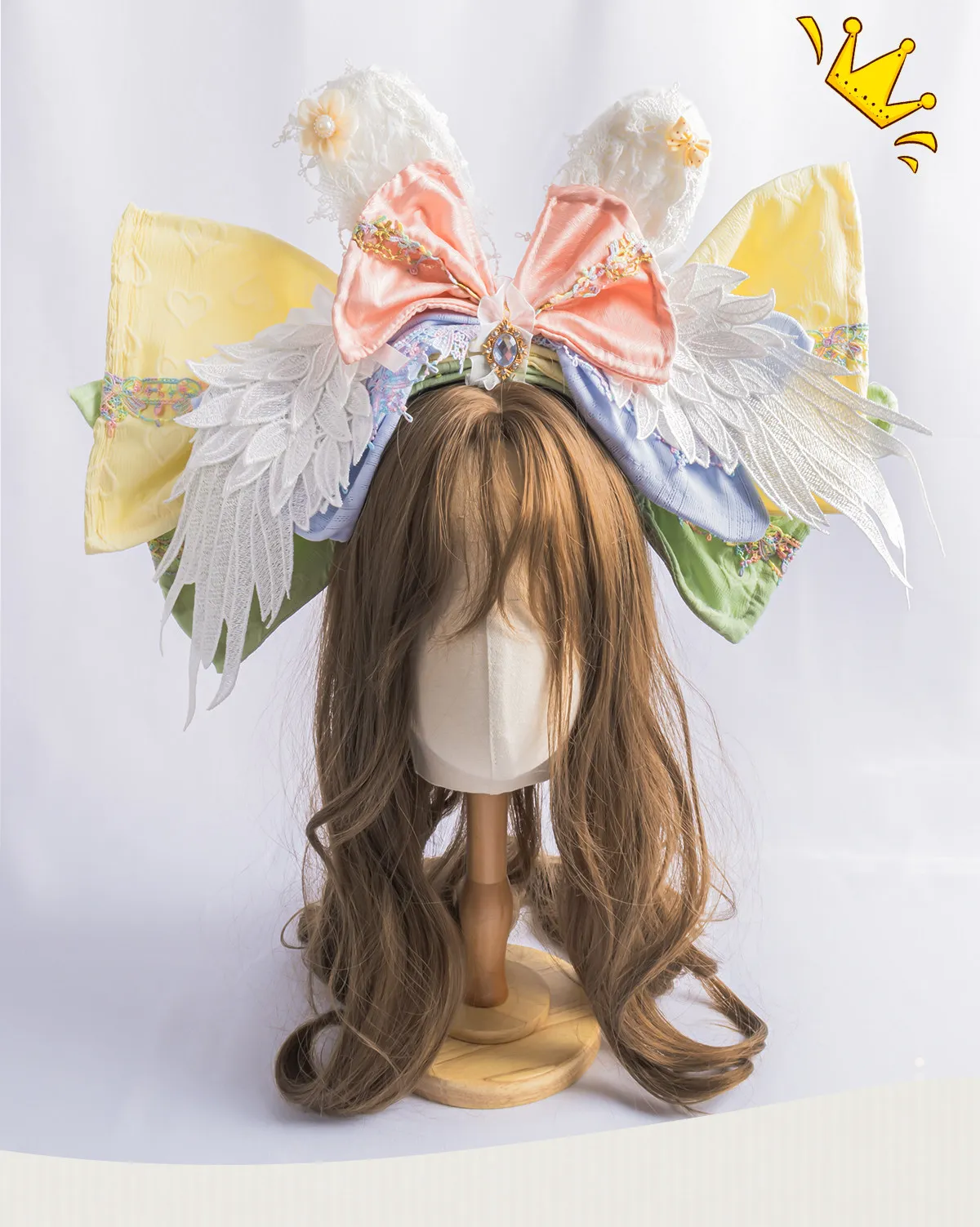 

Chinese Style Lolita Hair Clip Headgear New Embroidery Stitching Lace Bow Wings Three Dimensional Headband Hair Headwear Women