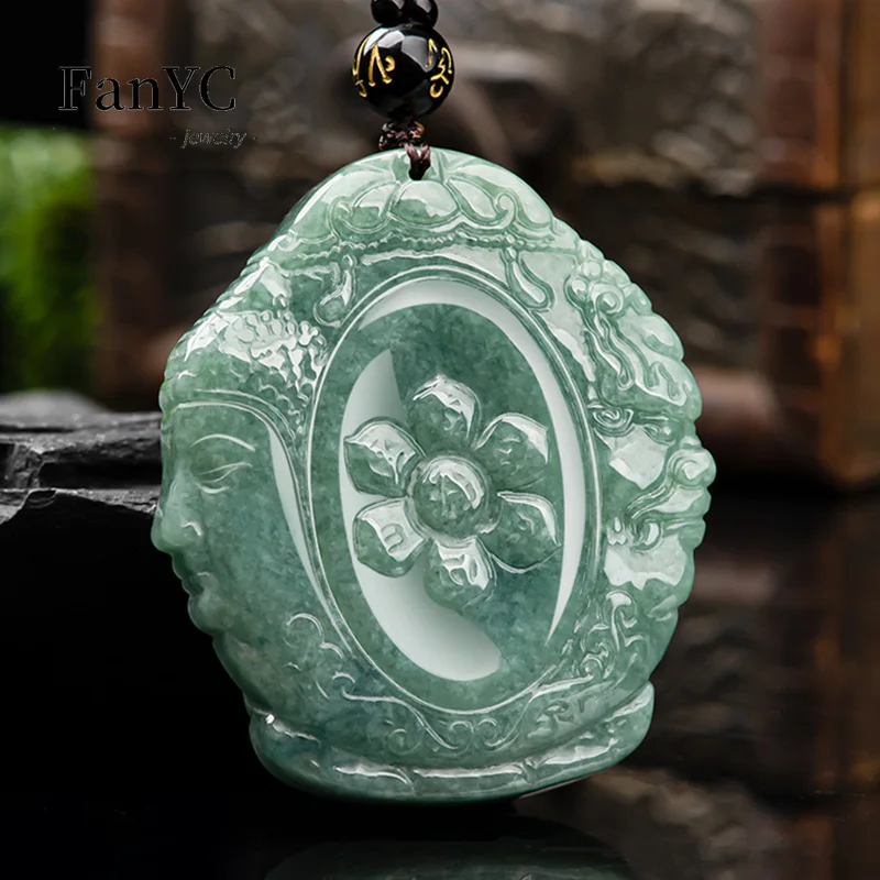 Myanmar A-goods Jadeite Dainichi Rulai Pendant Hand-carved Exquisite Fashion Bean Seed Jade Necklace Men and Women Holiday Gift