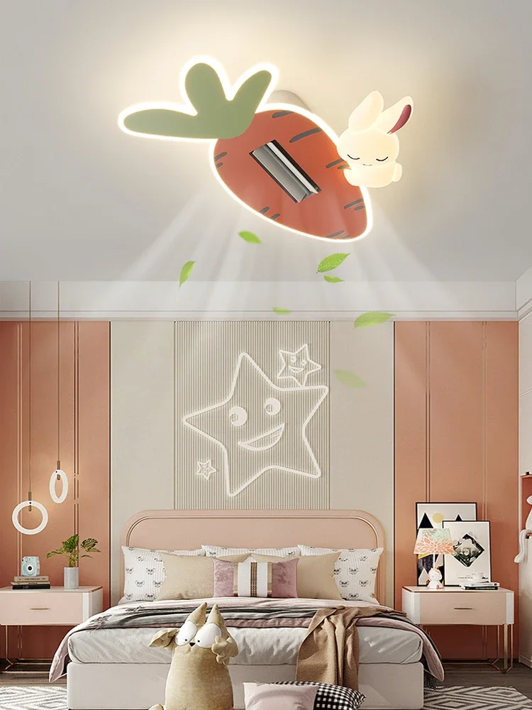 

Children's R oom Ceilling Lights Creative Cartoon Radish Rabbit Leafless Fan Lamp Full Spectrum Eye Protection Light