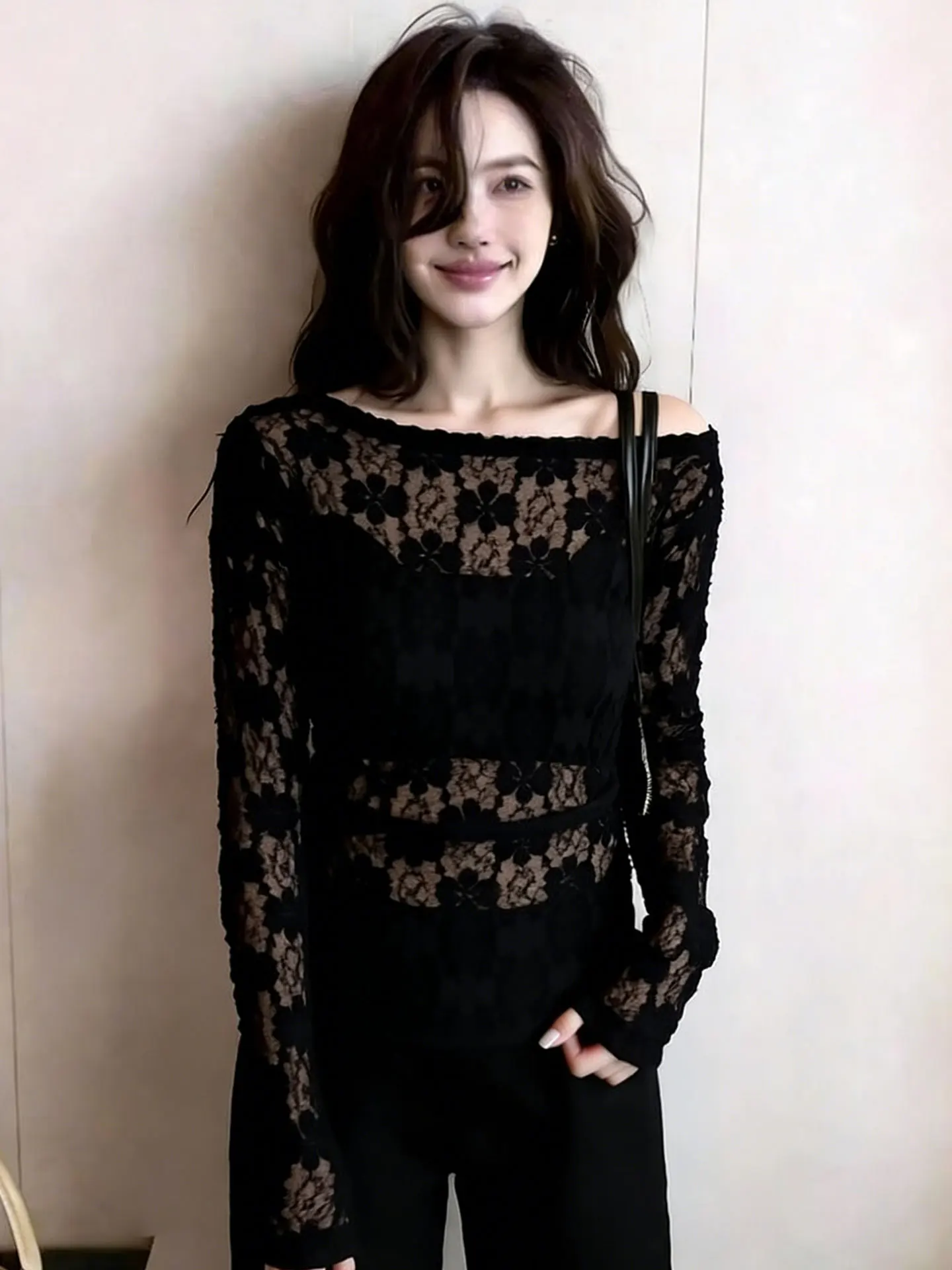 

Faionable Long Sve Little irt Ele Design High-End Brand Spring 2026 Silk Top Korean Sle Straight Cut Commute Wear