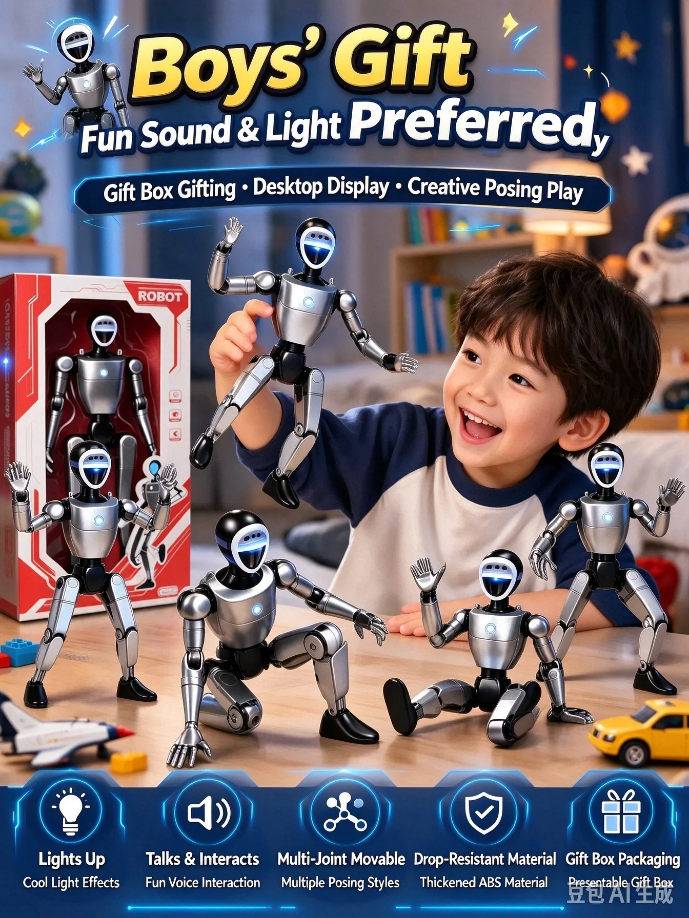 Smart AI Robot Movable Joints Action Figure Voice Control Light Up Sounding Desktop Display Holiday Gift