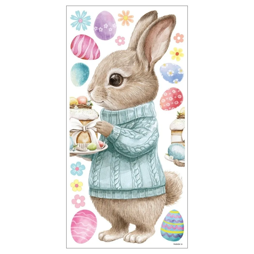 

PVC Easter Window Door Stickers Creative Decorative Cartoon Rabbit Bunny Glass Electrostatic Film Removable Static Waterproof