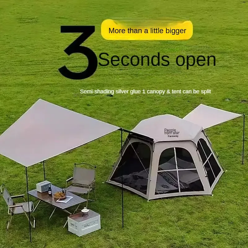 Hexagonal Camping Tent Instant Setup Portable Windproof Outdoor Travel Shelter Durable All-Weather Family Overnight Equipment