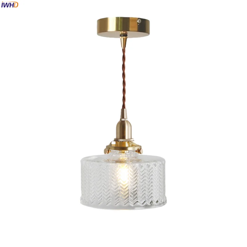 

IWHD Clear Glass LED Pendant Lamps For Dining Living Room Home Lighting Balcony Vintage Copper Glass Hanging Light Hanglampen