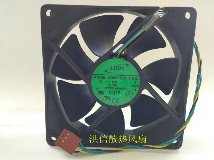 Freight free original ADDA 9025 AD0912UX-A7BGL DC12V 0.50A 4-pin pwm temperature controlled speed regulating fan