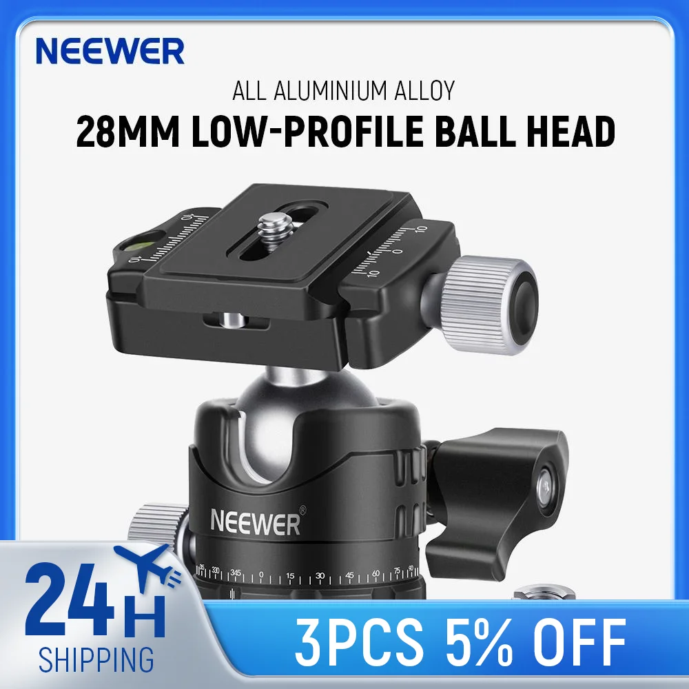 

NEEWER Professional 28mm Low Profile Tripod Ball Head with 360° Rotation and 2 Locking Buttons, Arca Type 1/4" QR Plate