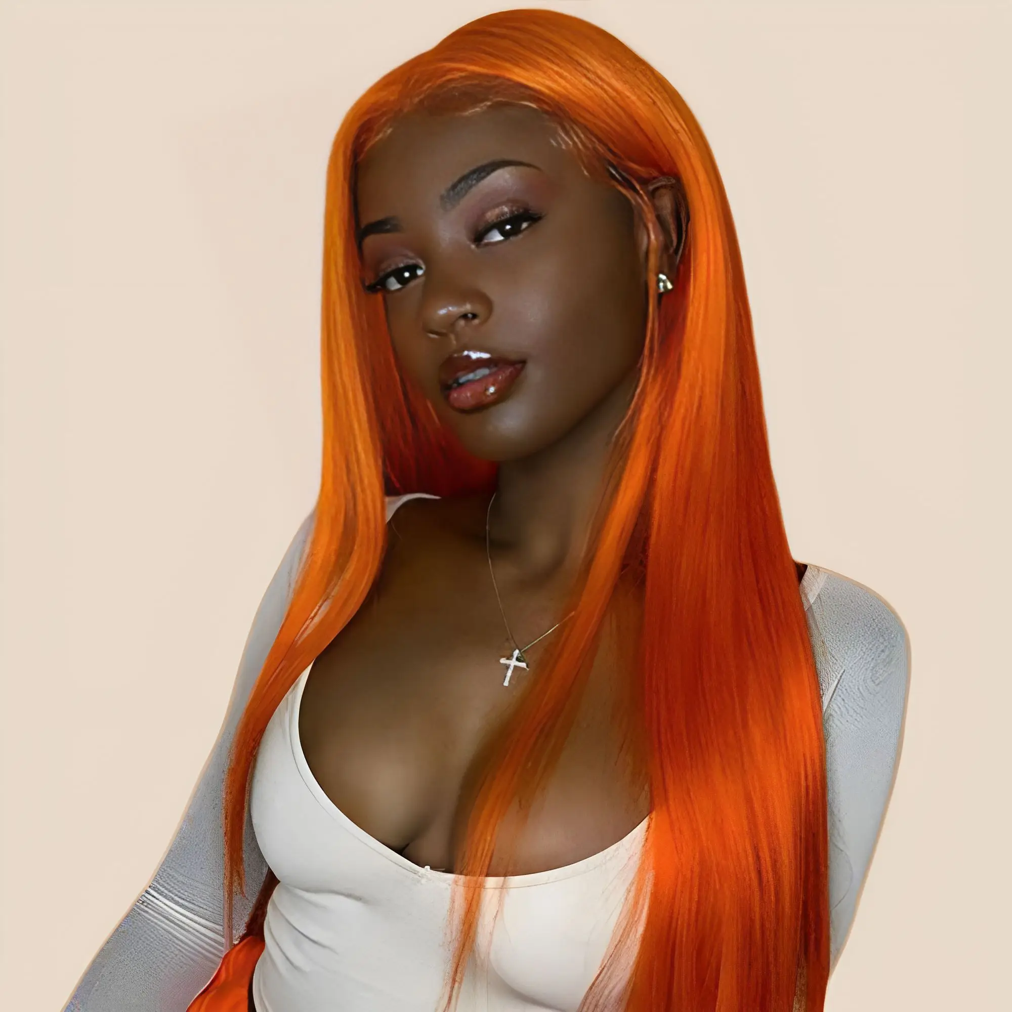 Long Synthetic Orange Lace Front Wig Natural Straight Bright Orange Lace Wigs for Black Women Party Cosplay Wig Synthetic Wigs