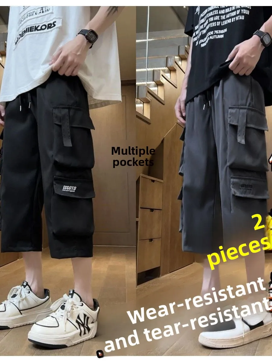 

Повседневная летняя рабочая одежда, брюки свободного покроя, прямые брюки-карго, износостойкие моющиеся брюки с кетами для мужчин