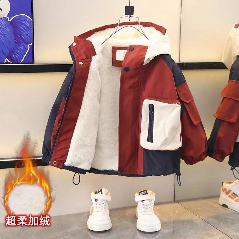 

Пальто для мальчиков, хлопковая куртка, ветровка, верхняя одежда, 2025 год, спортивная, зима-осень, утепленная, теплая, для катания на лыжах, Рождественский подарок, детская одежда