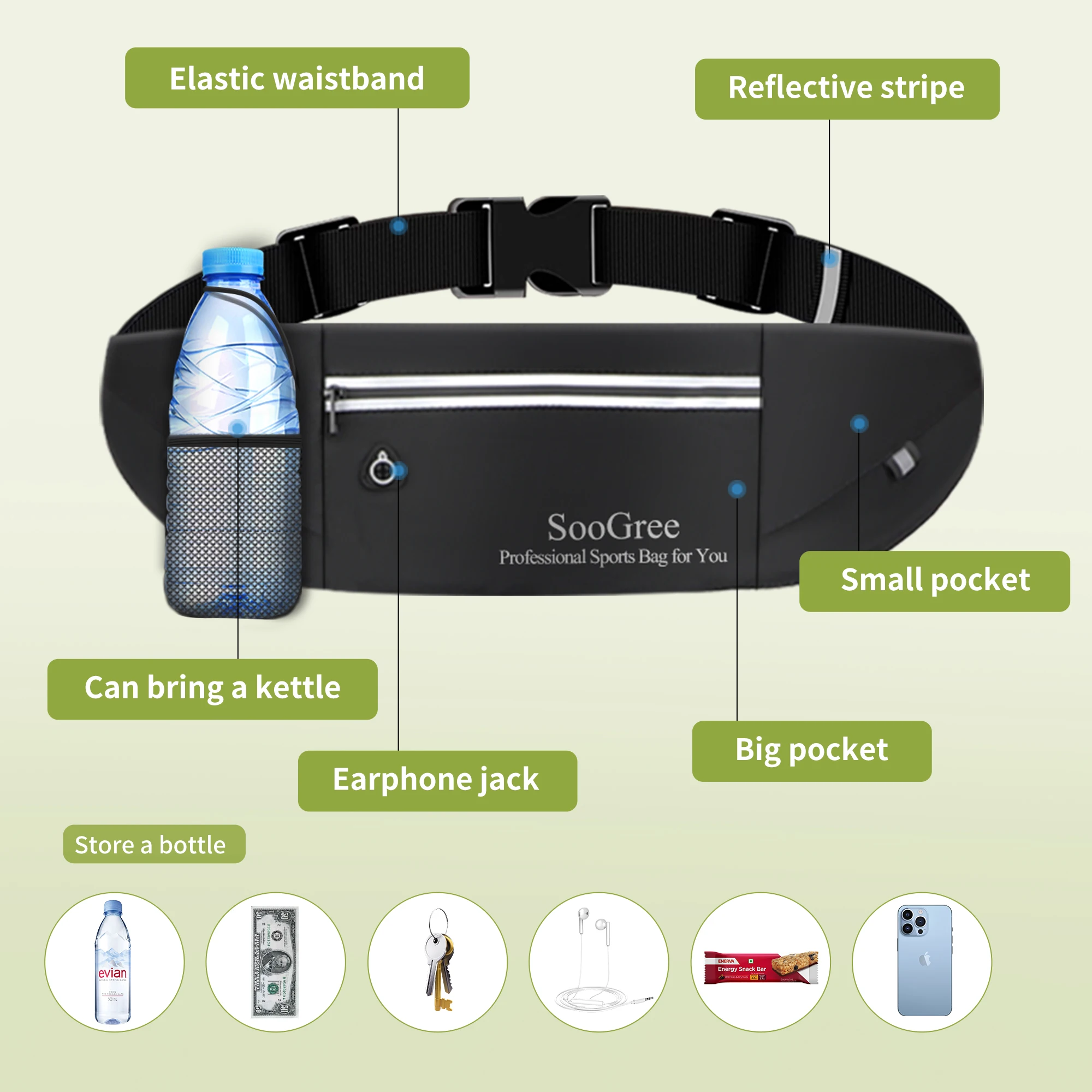 SooGree Slim Running Belt Fann - Running Gear Bag For Men recension och pris