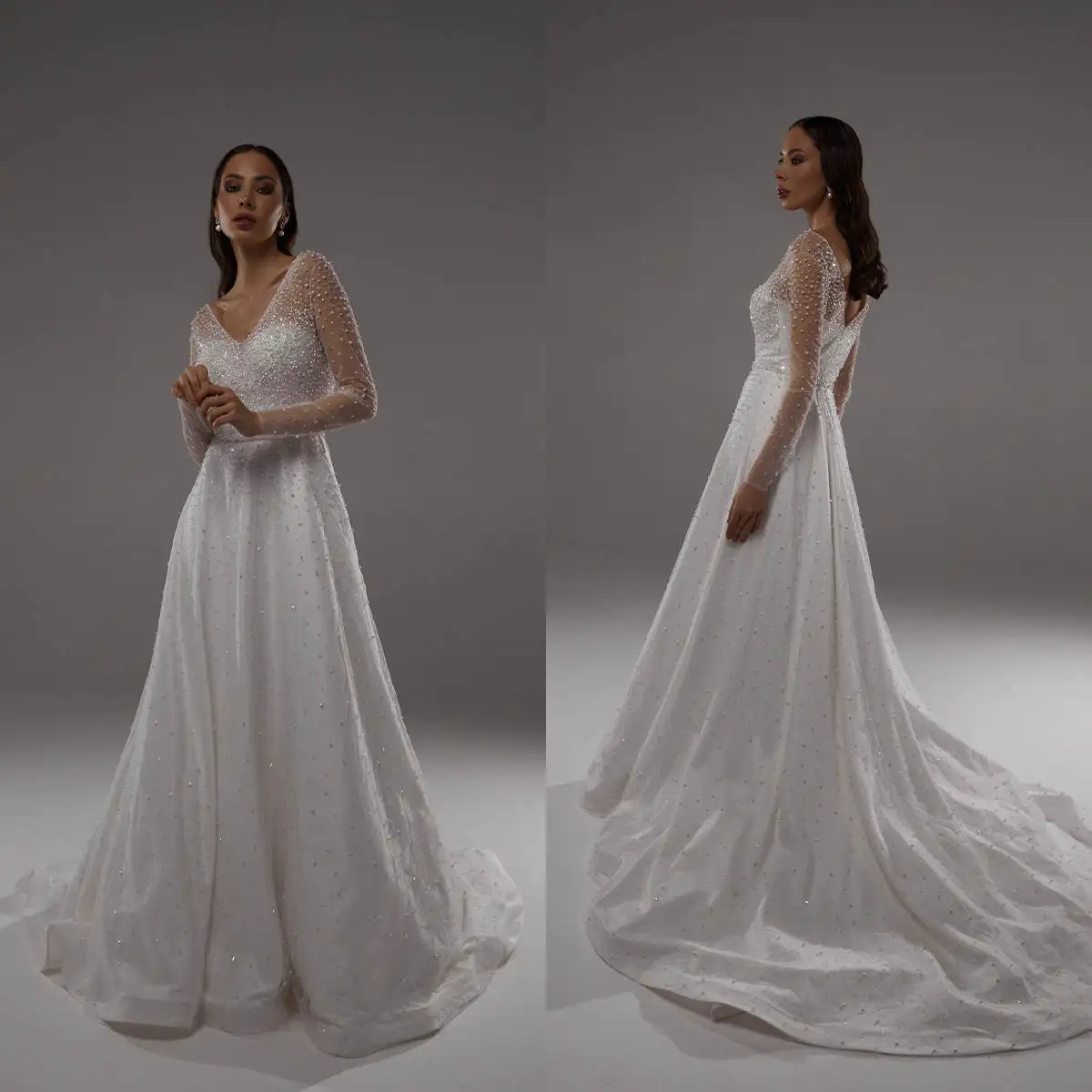 

Женское свадебное платье со шлейфом, изящное ТРАПЕЦИЕВИДНОЕ ПЛАТЬЕ С V-образным вырезом, Индивидуальный размер