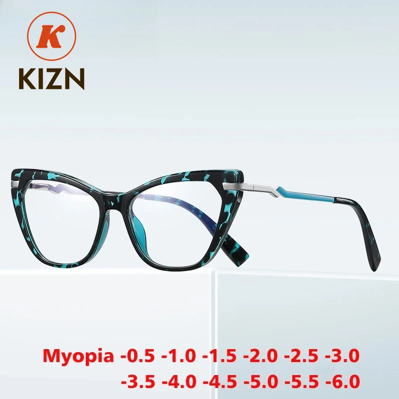 

KIZN Fashion Cat Eye Myopia Glasses Women Anti Blue Light Custom Prescription Optical Eyeawear Discoloration Frame -0.50 to -10