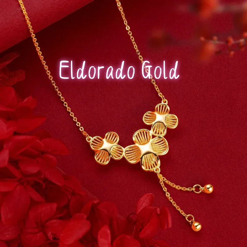 

9999 real gold 24K high-end hollow flower necklace, flower collarbone necklace, bridal wedding jewelry, Valentine's Day gift