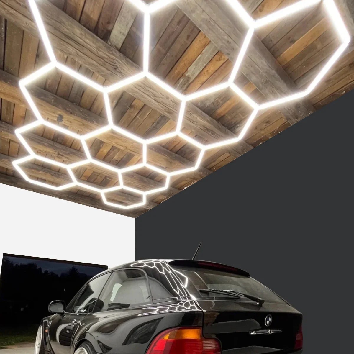 

Customized garage light hexagonal LED light efficient honeycomb shaped LED light for hair salon repair ceiling display lighting