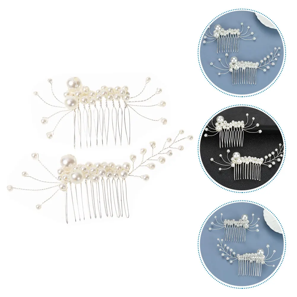 

2pcs Elegant Pearl Hair Comb Premium Bride Wedding Hairpins Women Party Prom Accessories Sparkle Hair Accessories for Women