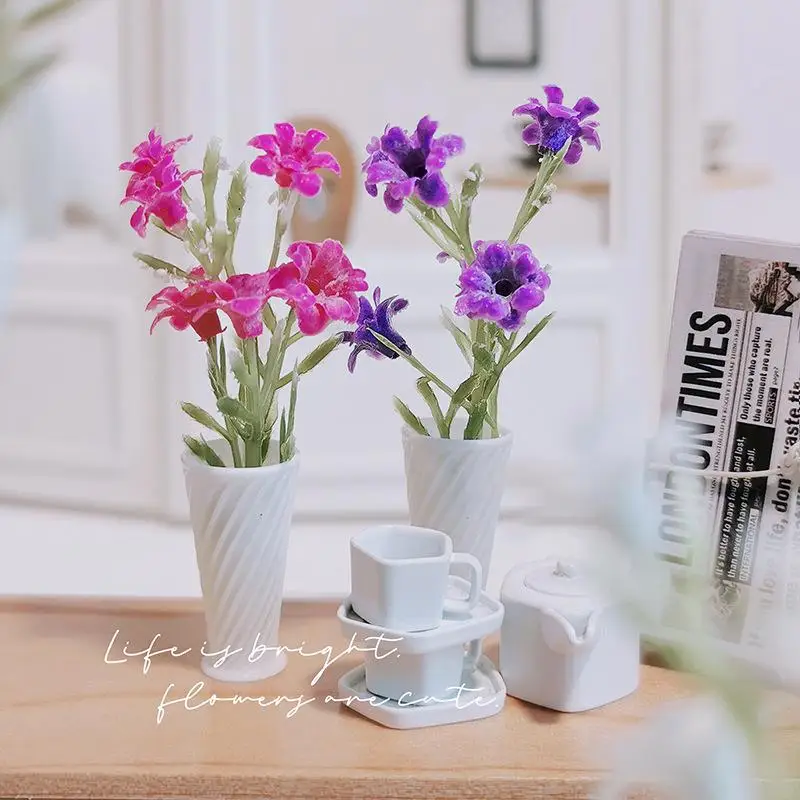 1 조각 인형 집 미니 테이블 꽃 시뮬레이션 식물 화분 모델 소형 데스크탑 홈 장식 마이크로 장면 장식