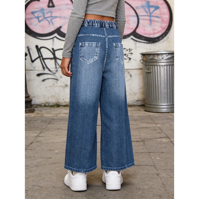 2026Children's English+Ripped Faux Denim Jeans Children's Campus Fashion Street Casual Pants