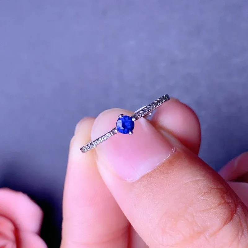 Thinest 925 Silver Ring for Daily Wear 3mm 0.1ct Natural Sapphire Ring 18K Gold Plated Genuine Blue Sapphire Jewelry