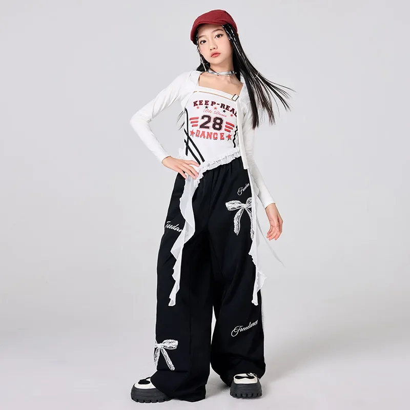Neue Kpop Hip Hop Kleidung Mädchen Jazz Dance Kostüm Weiß Schwarz Tops Mode Hosen Laufsteg Tragen Gruppe Bühne Tragen Straße Kleidung