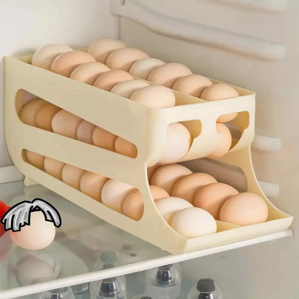 

Automatic Egg Box Capacity Multi-layer Slide Egg Storage Box with Automatic Rolling Refrigerator Egg Tray Organizer for Easy