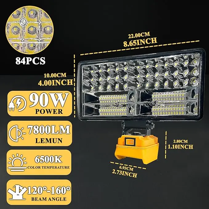 

Запчасти для электроинструментов: 8-дюймовый рабочий фонарь для Dewalt 18V 20V, для аккумулятора Milwaukee M18, светодиодный прожектор для улицы, рыбалки, мастерской