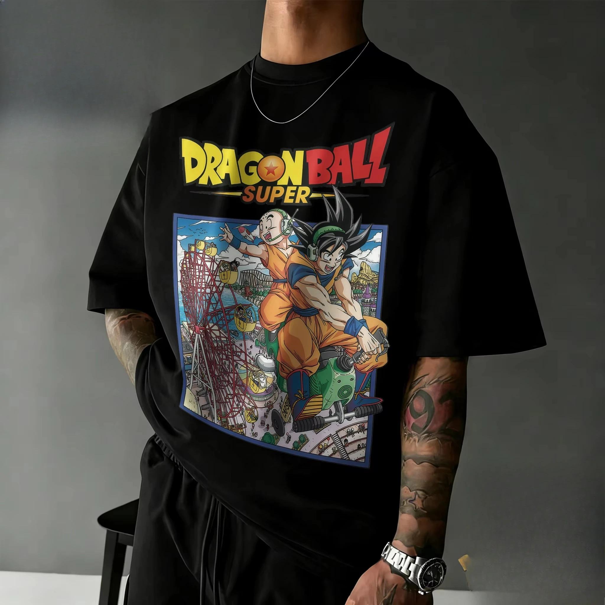 

2026 New Arrival Dragon Ball Super Cotton T-shirt Unisex Oversized Vintage Amusement Park Graphic Tee for DBZ Fans Fit Anime Top