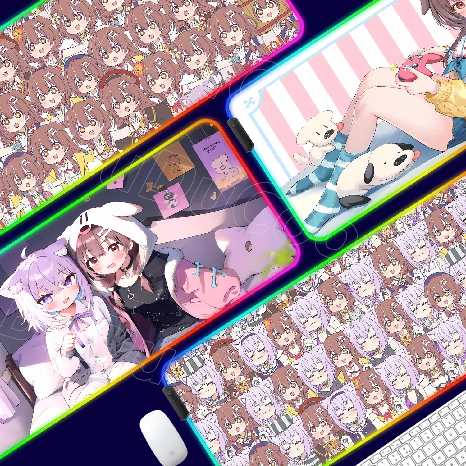 

RGB Glowing Desk Mats Anime Hololive Inugami Korone Large Mouse Pad Laptop Mice Mat Tabletop Keyboard Mat Anti-Slip Playmat Gift