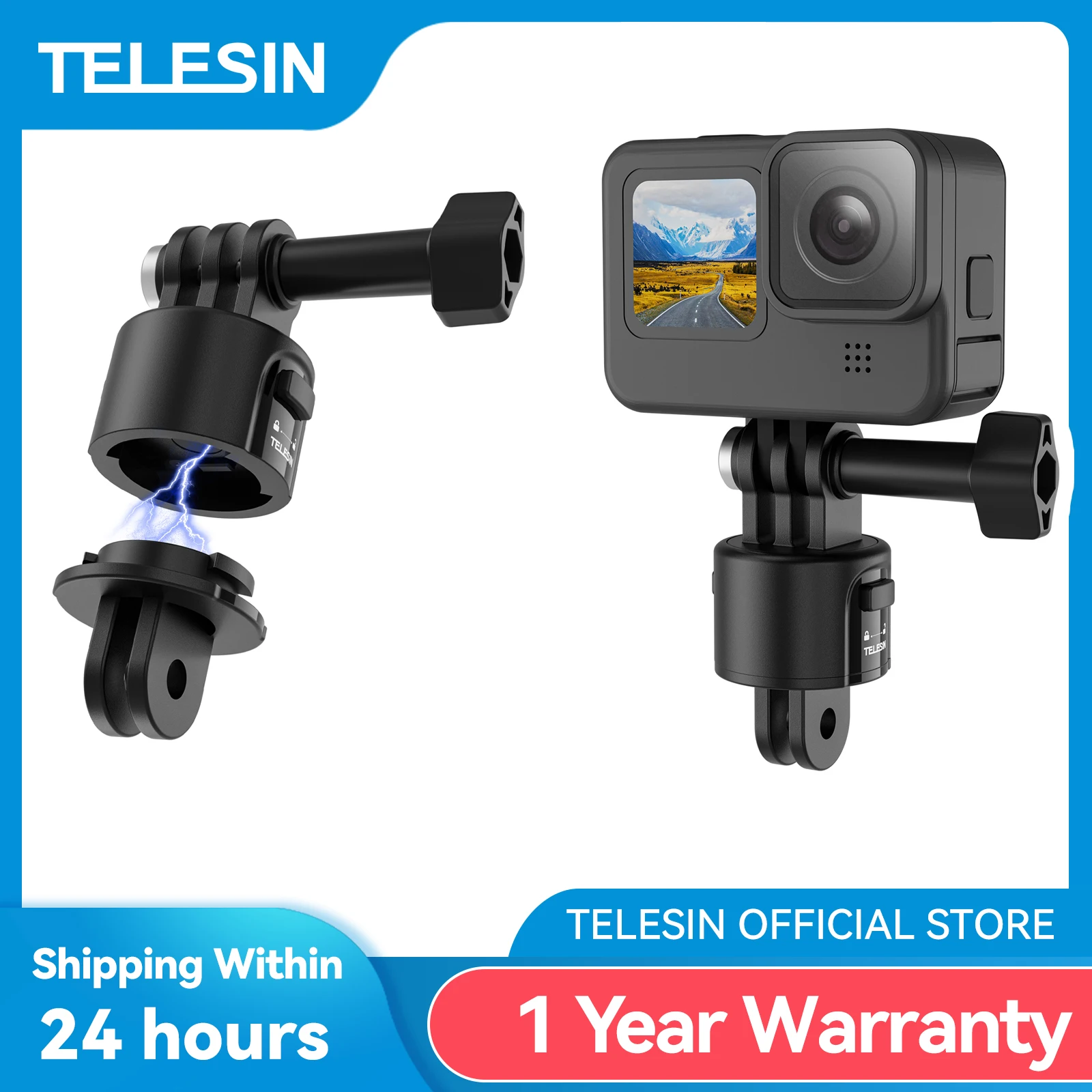 Adaptador magnético de liberação rápida TELESIN com parafuso 1/4 para Gopro Hero Insta 360 DJI OSMO Action Action Camera acessórios