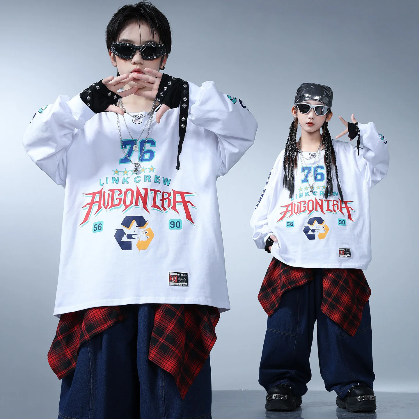 Enfant Kpop Hip Hop vêtements blanc Jersey sweat Denim bleu Jeans décontractés Baggy pantalon pour fille garçon rue danse Costumes vêtements