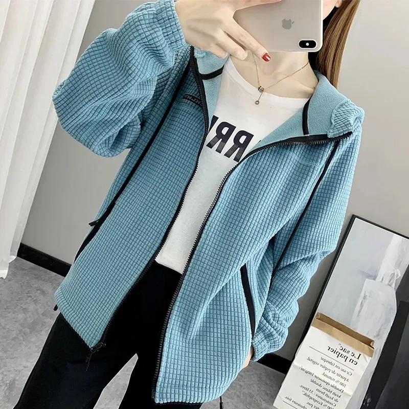 

Spring Autumn Women Fashion Long Sleeves Coat High-end Femme Leisure Loose Jacket Korean Ladies New Hooded Zipper Short Outwear