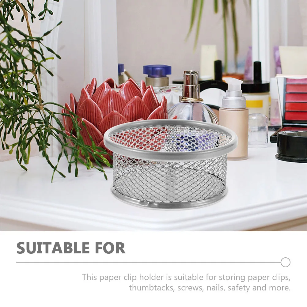 حامل مشبك ورق لسطح المكتب قابل للتكديس، منظم شبكي معدني، حاوية مشبك ورق ذات سعة كبيرة، تخزين اللوازم المكتبية