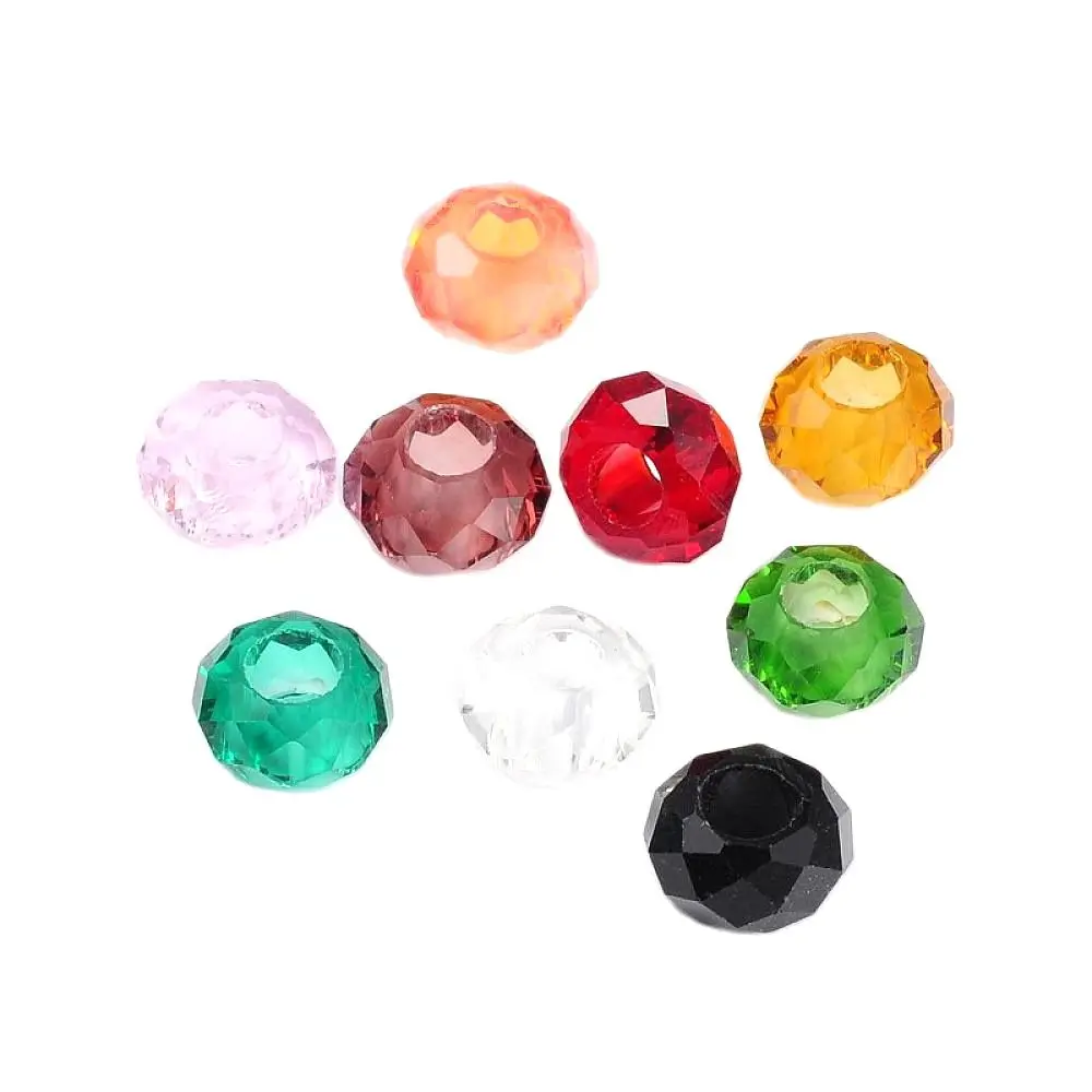 Pandahall 100pcs/Lot 14x8mm Glass European Beads, Large Hole Beads No Metal Core Rondelle Mixed Color Spacer Bead Hole: 5mm