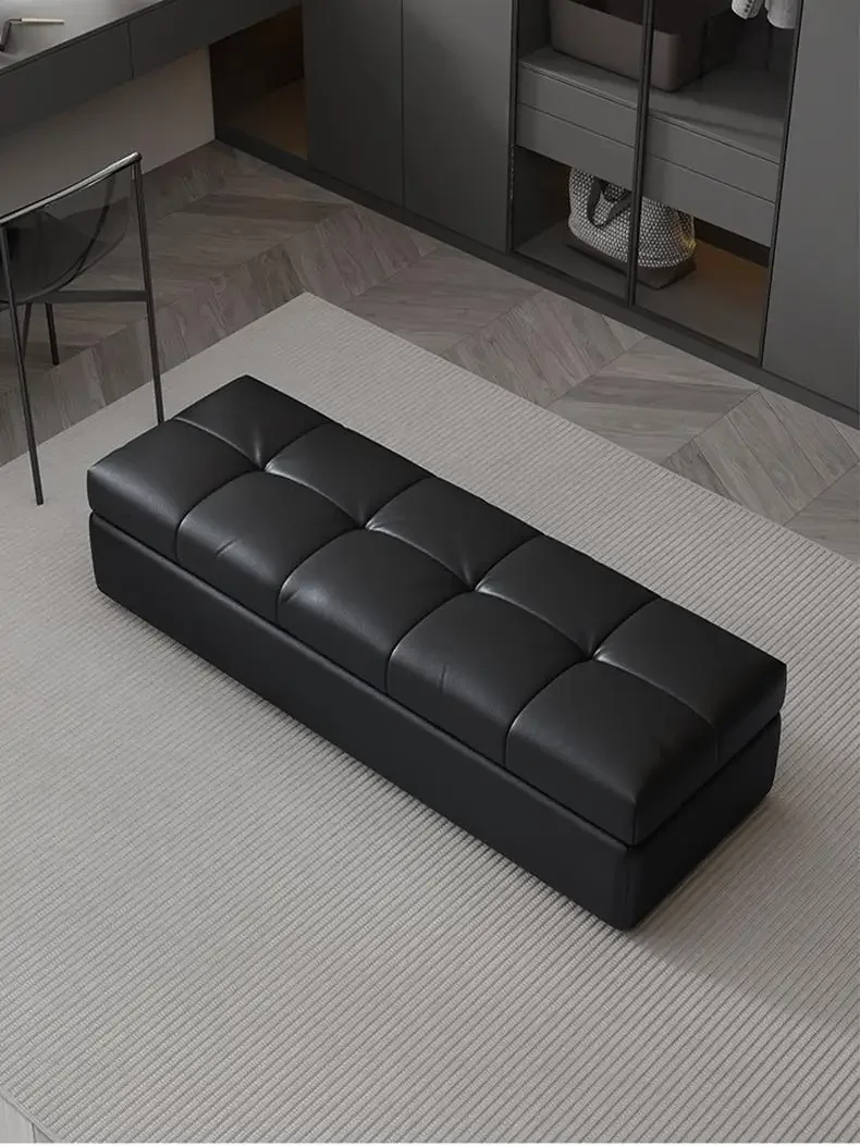 Italian light luxury storage sofa senior cloakroom change storage bedroom end  rest long leather