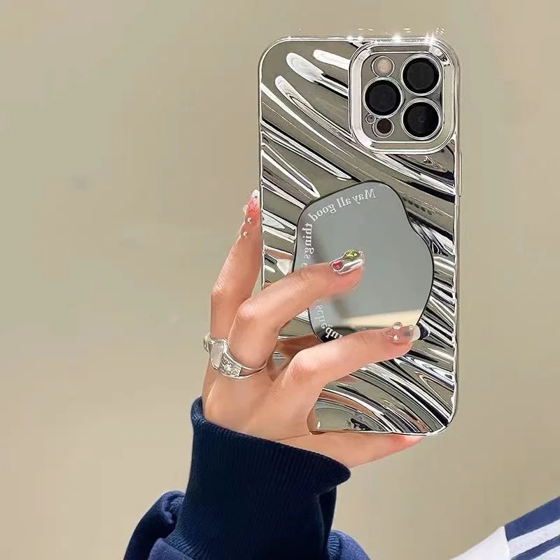 الفاخرة تصفيح مرآة متموجة قضية الهاتف آيفون 17 برو ماكس 16 15 14 13 12 11 الهواء لينة للصدمات غطاء الوفير