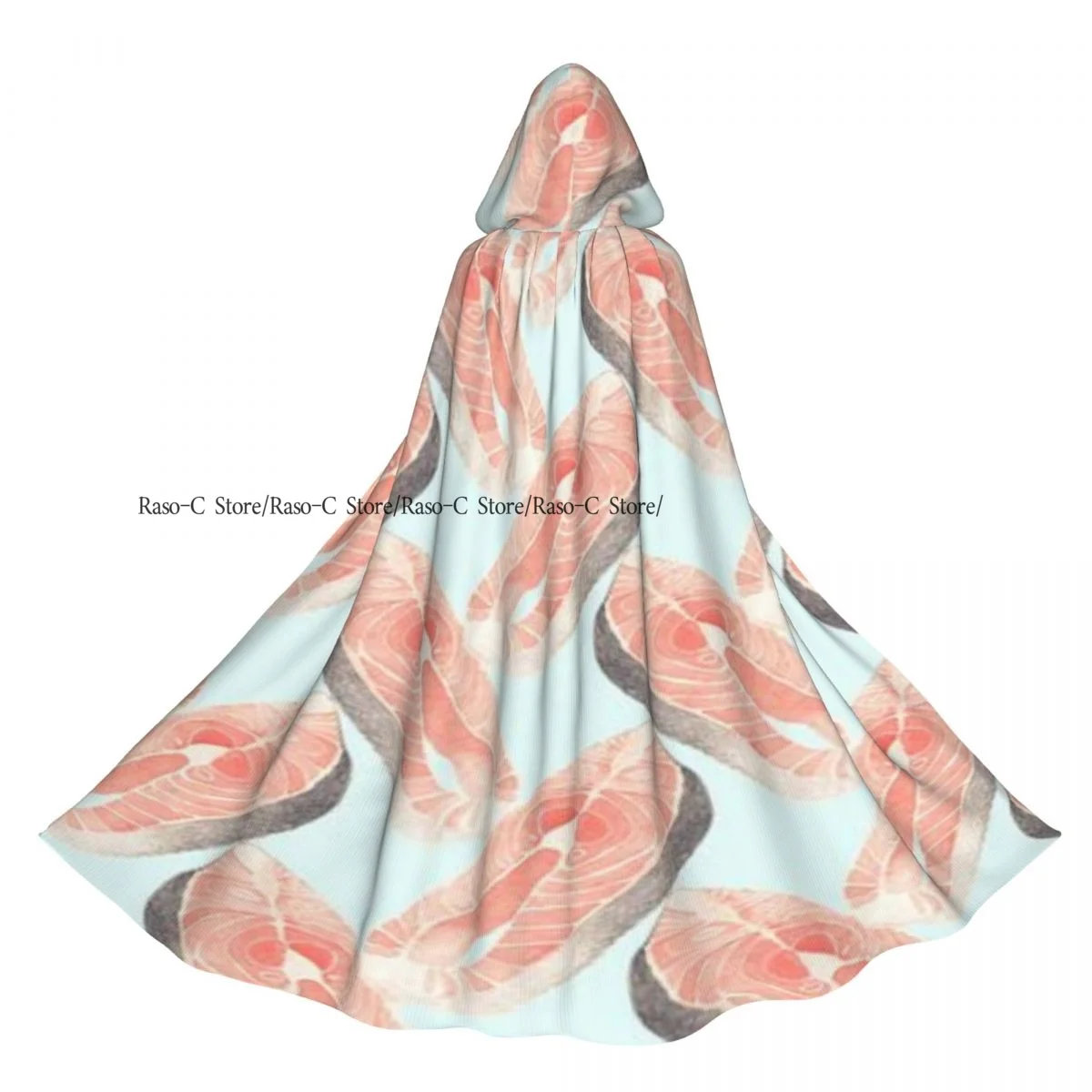 Long Cape Cloak Salmon Slice Seafood Marine Cuisine Pattern Hooded Cloak Coat Autumn Hoodies