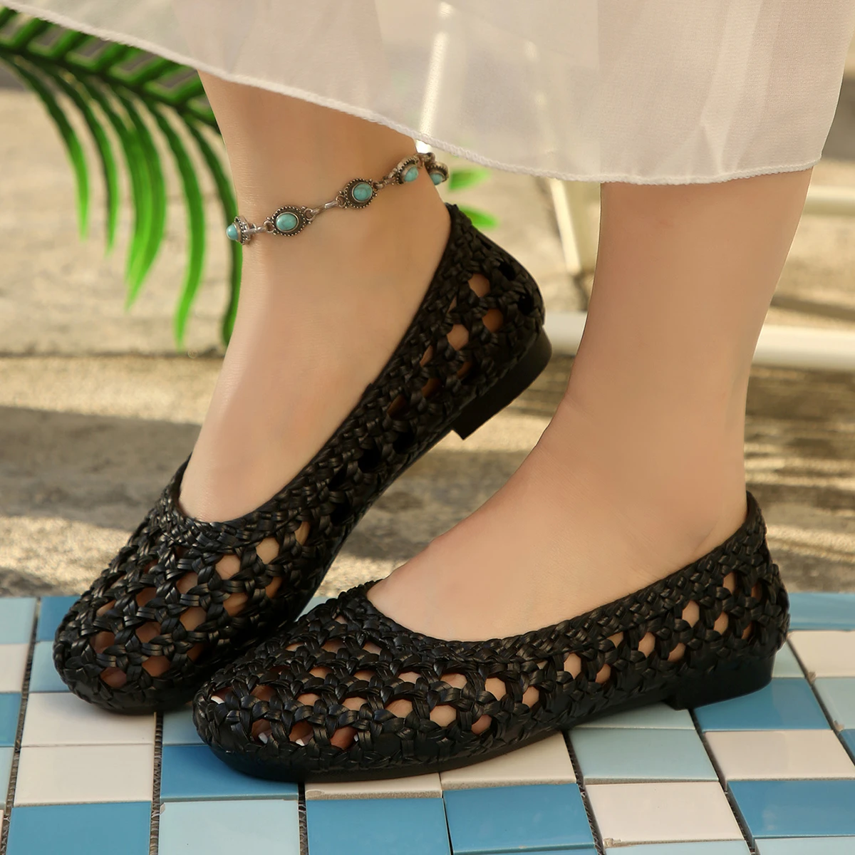 Fashion Woven Hollow Out Flats For Women Summer Breathable Closed Toe Sandals Lightweight Daily Walking Casual Shoes_vogvips.com
