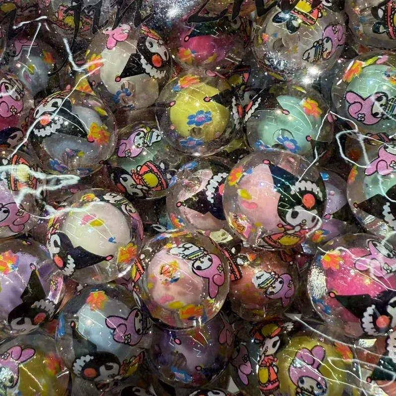 

Hello Kitty Acrylic Printed Cartoon Kulomi Kt Cat Round Beads Straight Hole Beads Diy Mobile Phone Chain Jewelry Accessories