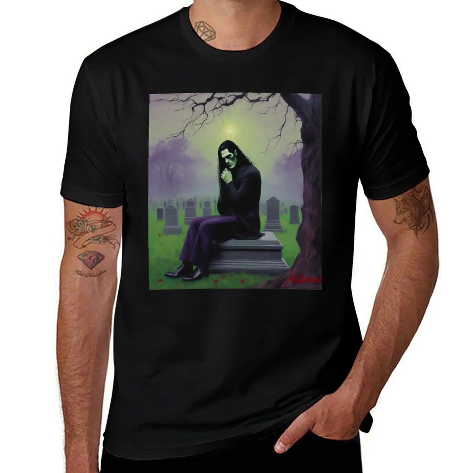 

Ethereal Mourning: Peter Steele in Misty Cemetery T-Shirt topping designer shirts Luxury man luxury designer T-shirt men