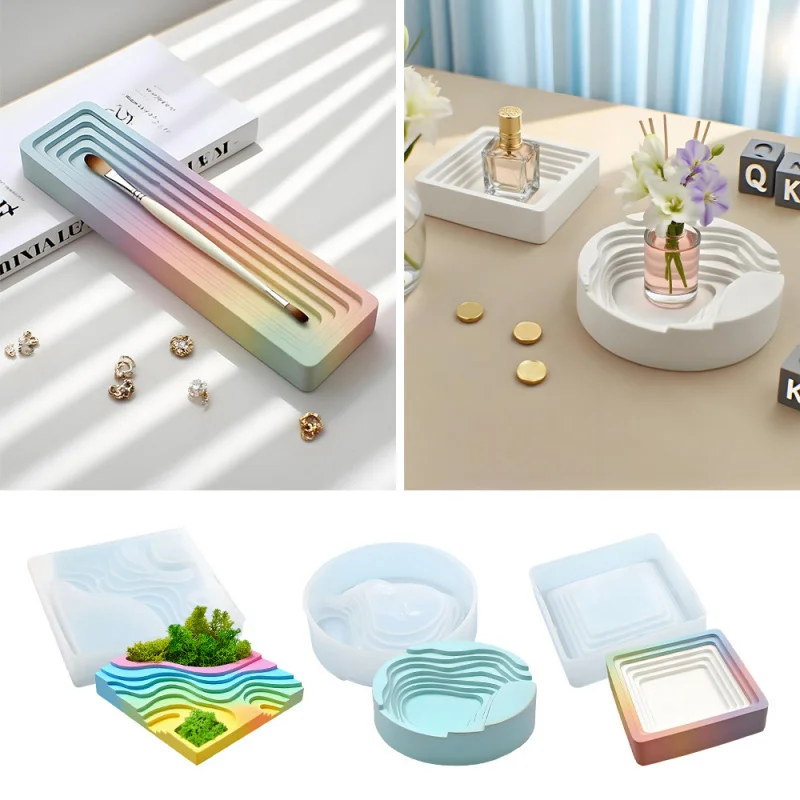 

Miniature Landscape Pot Mold for DIY Epoxy Cement Home Decor, Square Jewelry Tray Silicone Mold