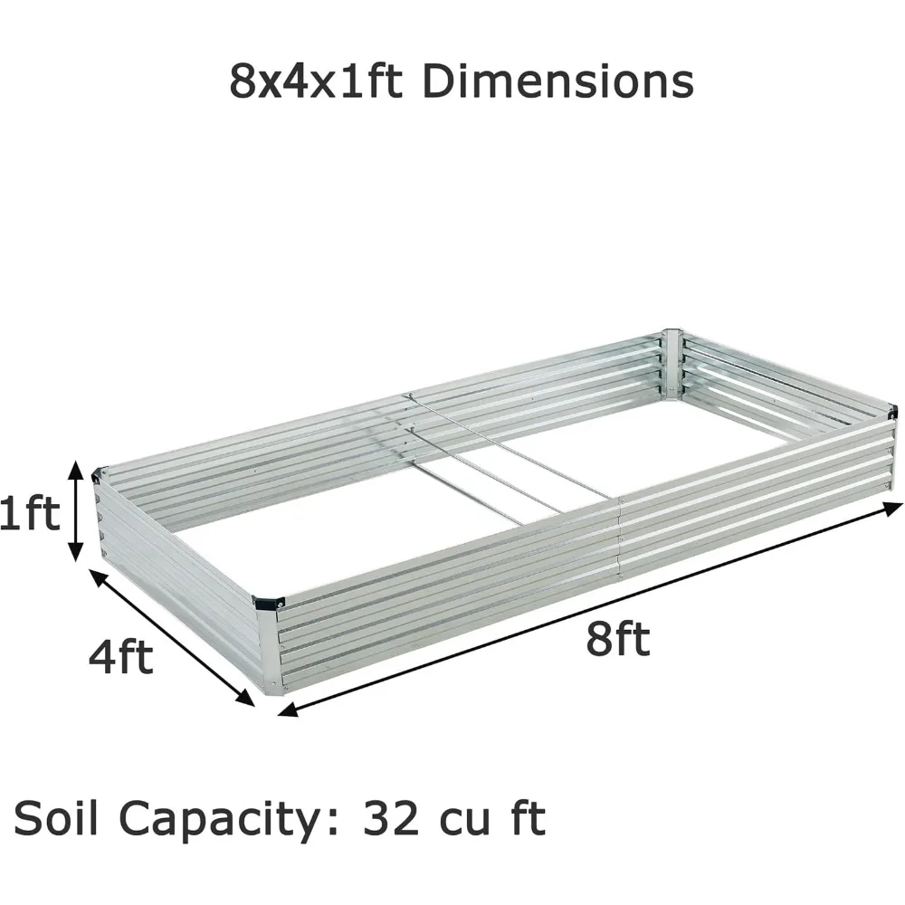 8x4x1ft(2 Pack) Galvanized Raised Garden Bed,Outdoor Planter Box Metal Patio Kit Planting Bed for Vegetables Flowers Herb,Silver