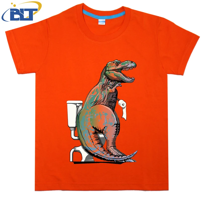 T-shirt imprimé dinosaure Trex sur les toilettes pour enfants, haut décontracté à manches courtes en coton, adapté aux garçons et aux filles, été