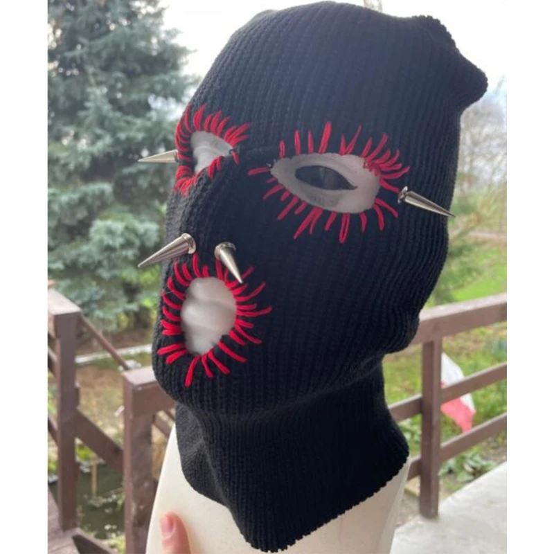 Halloween Funny Knit Hat Warm Full Face Cover Devil Horn Balaclava Hat