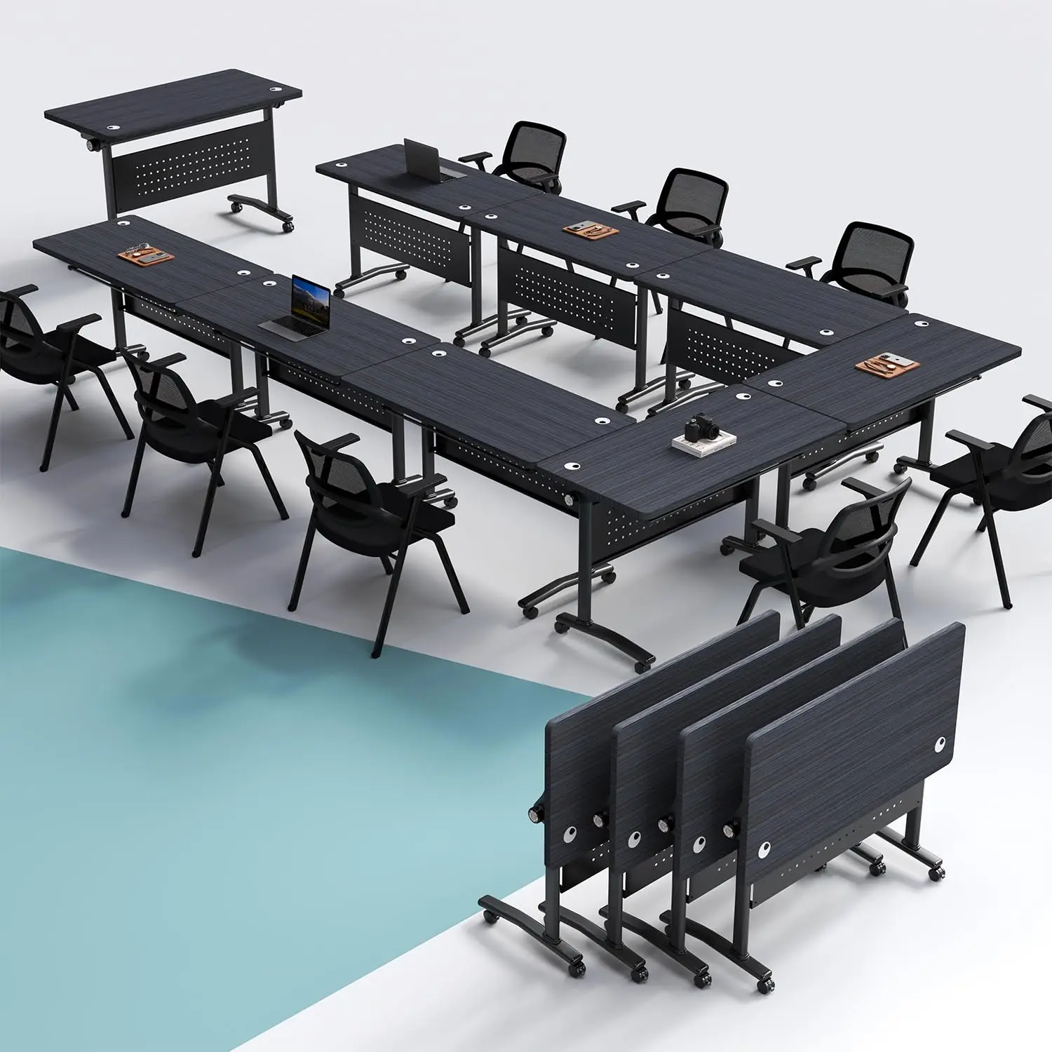 2 Pack Folding Conference Table, 70.8in Mobile Training Table with Wheels
