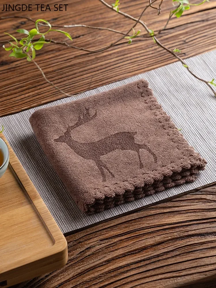 Terylene Cotton Thickened Water Absorbing Tea Towel Kitchen Bar Cleaning Cloth Towel Tea Table Teapot Mat Teaware Accessories