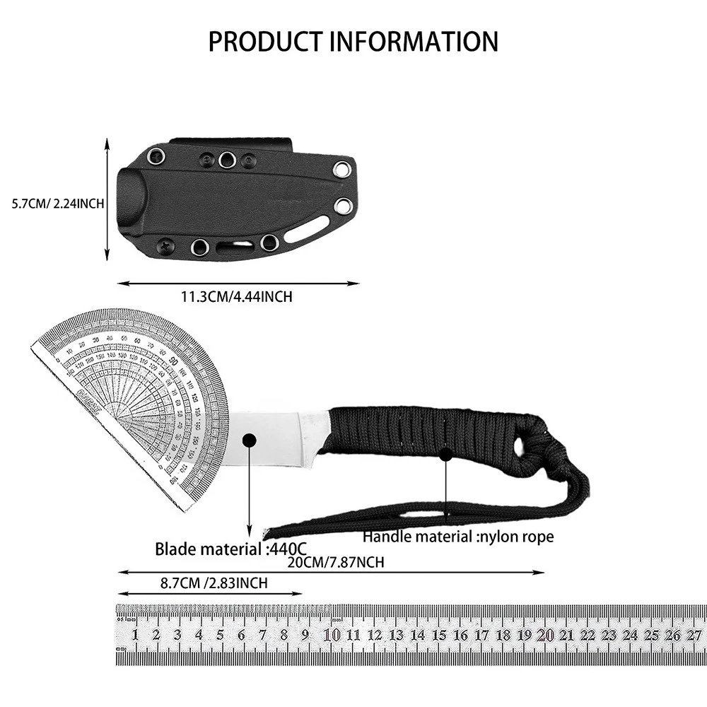 

Тактический прямой нож для выживания в дикой природе, охоты и защиты, лезвие 440C, снаряжение для активного отдыха, нейлоновая веревочная ручка, спасательный инструмент EDC