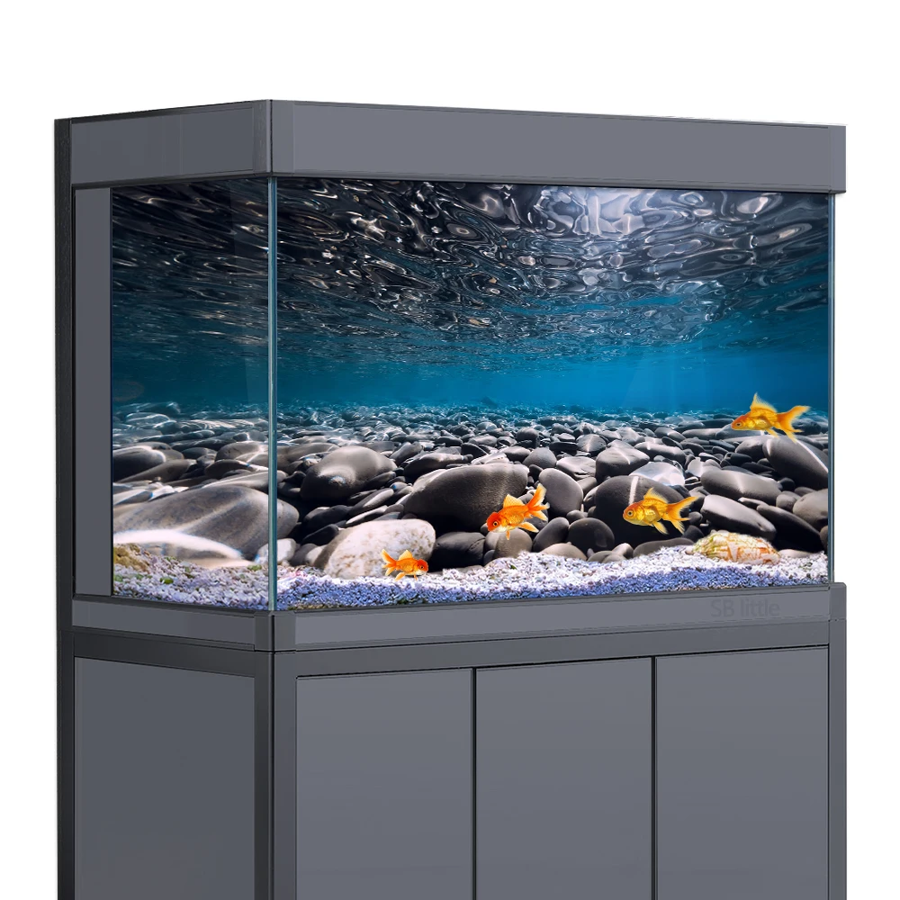 Aquarium Background Sticker, River Bottom Stone HD Printing Wallpaper Fish Tank Backdrop Decorations PVC Landscape Poster