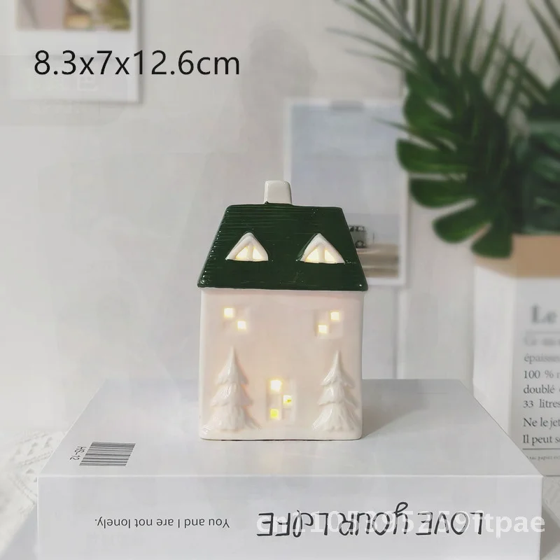北欧風セラミックオーナメント-小さな家-ライト付き-クロスボーダーホリデーデコレーション-白磁製デスクトップナイトライト