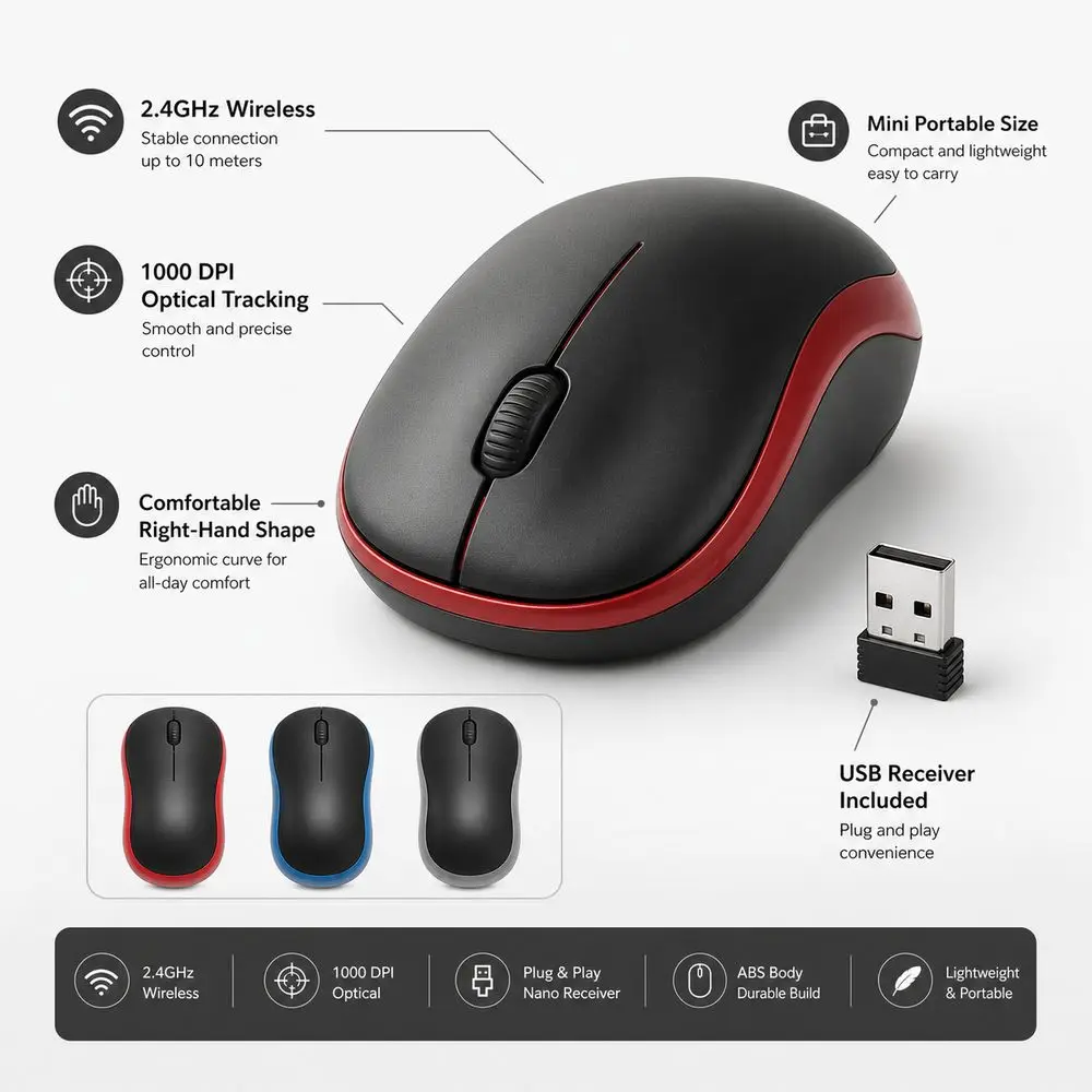 Mini Mouse Wireless Mouse Ergonomic Optical Tracking Portable Mouse Mini Receiver Wireless Connection Optical Mouse