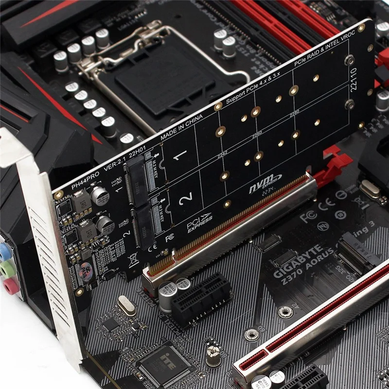 بطاقة NVME ذات 4 أقراص على الوجهين PCIeX16 إلى M.2 M-Key NVMEx4SSD 2U محول توسيع صفيف الخادم بطاقة مقسمة